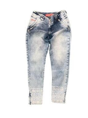 Source Unknown Light Blue Boot Cut Jeans with Embroidered Hem